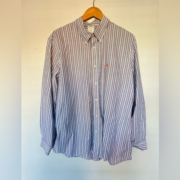 Brooks Brother • Milano Pima Cotton Non Iron Striped Button Down Shirt Sz XL - Picture 4 of 9